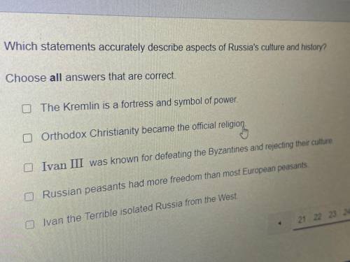 Which statements accurately describe aspects of Russia’s culture and history? Please answer quick I