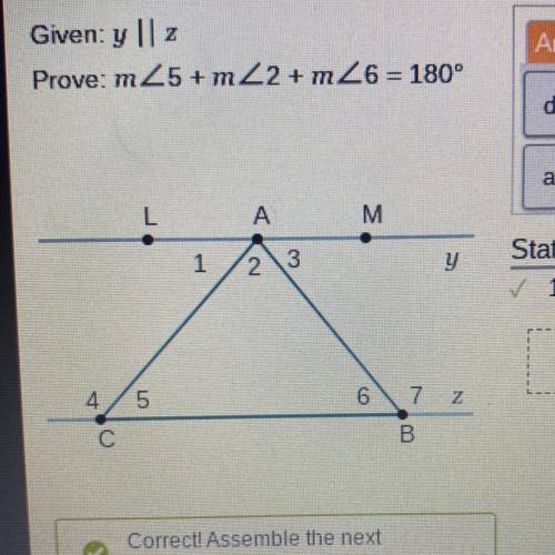 Given: y || 2
Prove: m25+ m22 + m26 = 180°