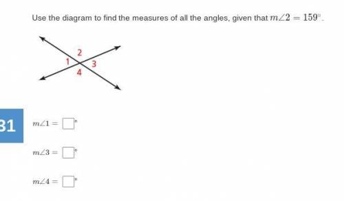 Use the diagram to find the measures of all the angles, given that m∠2=159∘