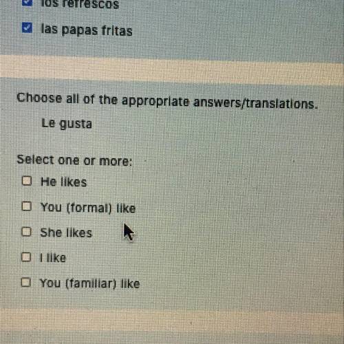 Choose all of the appropriate answers/transitions for Le Gusta