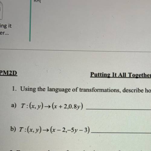 Using the language of transformations, describe how each graph is related to y = x² :

T: (x, y) -