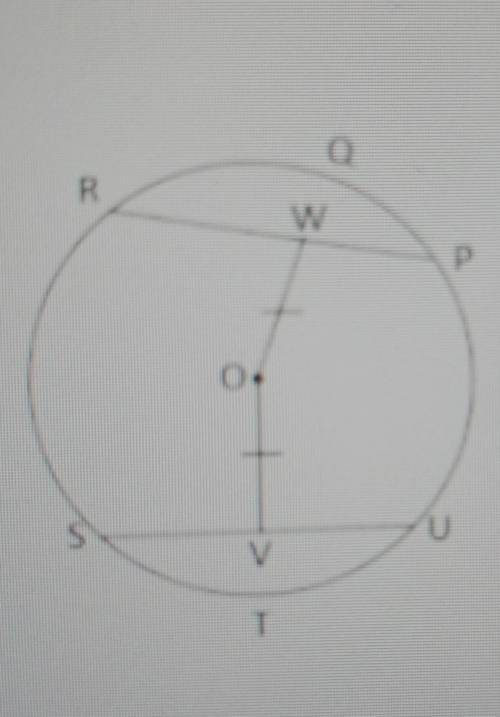 PLEASE HELP ME !!!

In the diagram, O is the centre of the circle, PWR andUVS are straight lines.