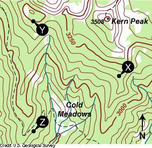 Review the following map and answer questions 31 through 34.

What is the elevation of Y and Z?