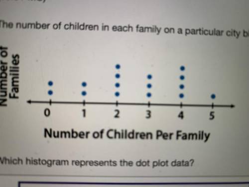 The number of children in each family on a particular city block is shown in the dot plot:

Which