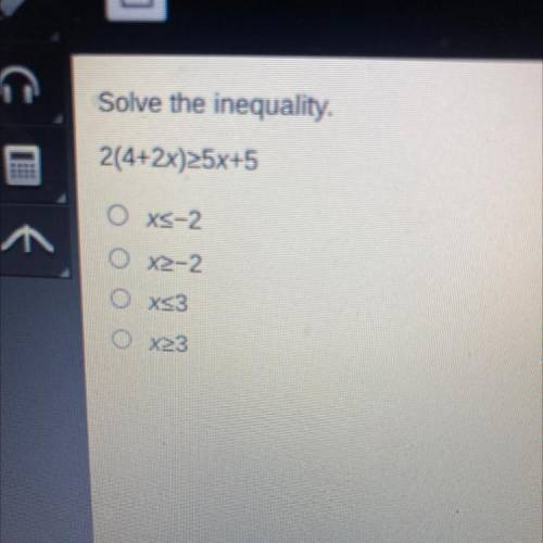Solve the inequality.
2(4+2x)>25x+5