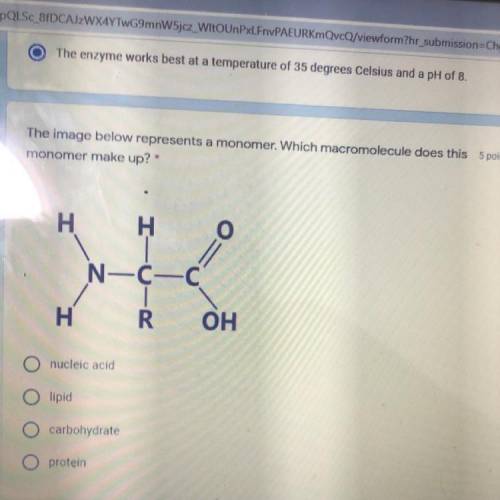 The image below represents a monomer. Which macromolecule does this Sports

monomer make up?
H
H