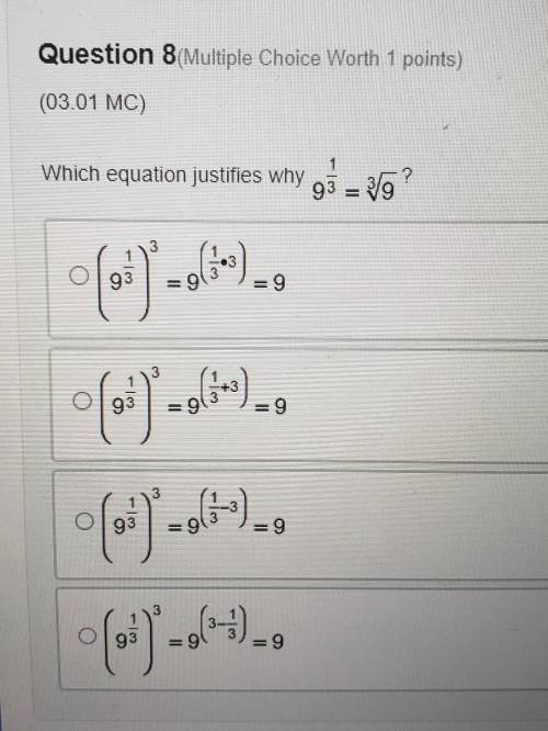 Which equation justifies y 9 1/3 equals 3 squared by 9?