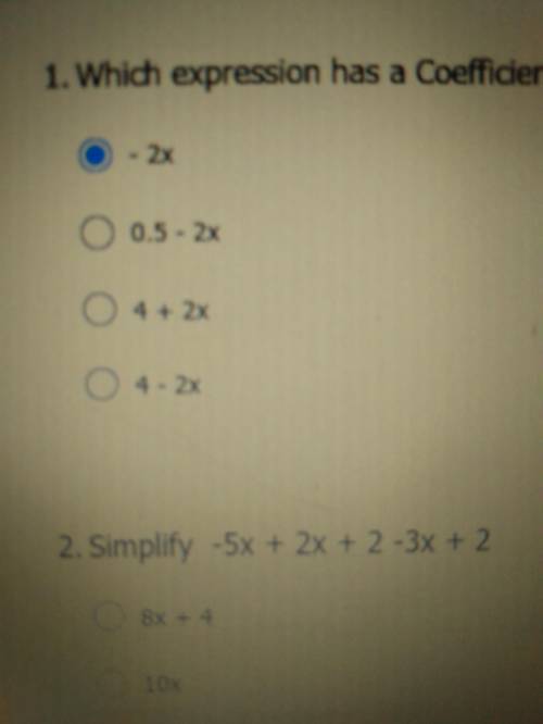 Which expression has a coefficient of 2?