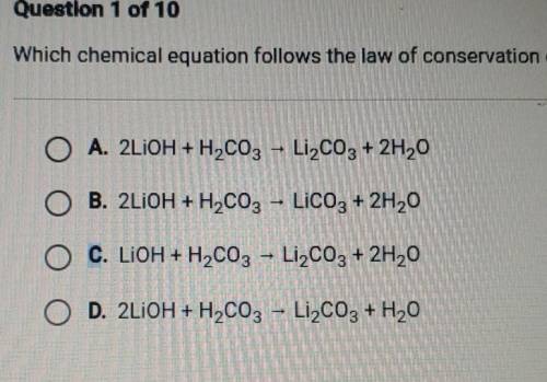 Which chemical equation follows the law of conservation of mass