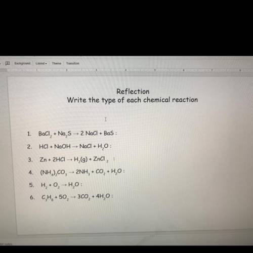 Write the type of each chemical reaction