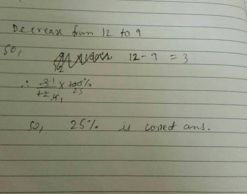 Find the percent of decrease from 12 to 9.