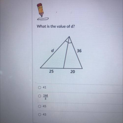What is the value of d? Can someone please help!
36
25
20