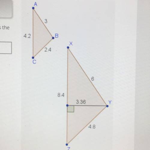 Triangle XYZ and triangle ABC are similar triangles. Given the dimensions shown in the diagram, wha