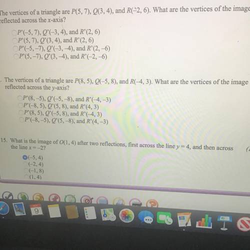Easy question 25 points vertices of a triangle are P(8,5), Q(-5,8), and R(4,3). What are the