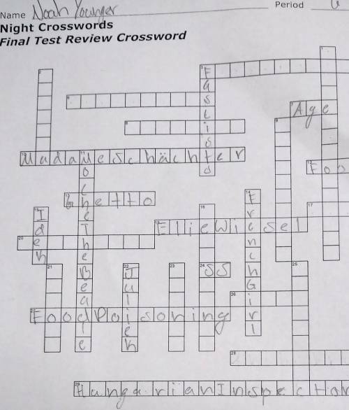 I need the answers for a crossword puzzle called Night Crosswords Final Test Review ©2013 Secondary