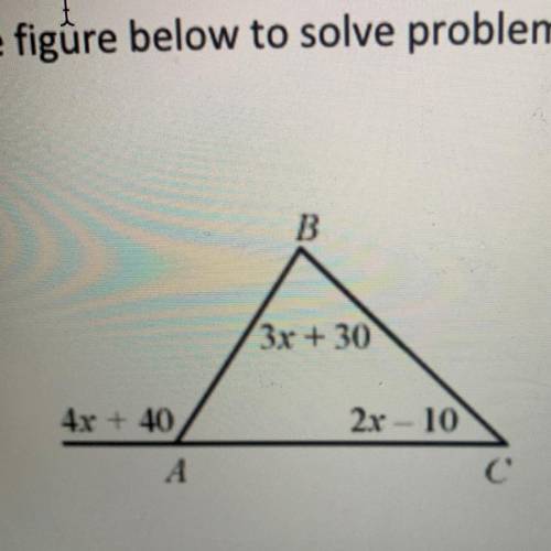 Use the figure below to solve problems 18-20.

(18) Find the value of x.
(19) find the measure of