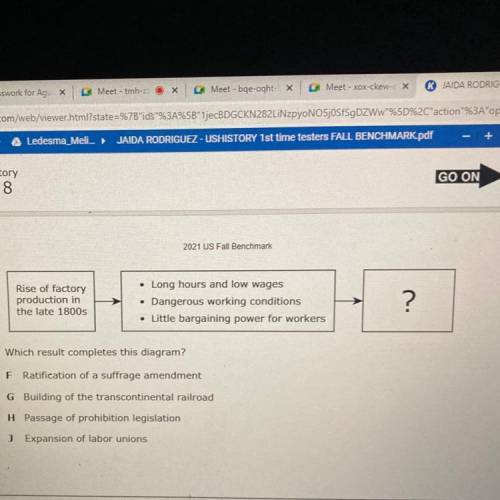 Which result completes this diagram?

F
Ratification of a suffrage amendment
G Building of the tra