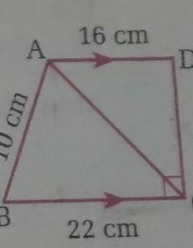 M) In the given figure, ABCD is a trapezium. If AB = 10 cm,

BC = 22 cm, AD = 16 cm, AD // BC and