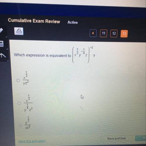 Which expression is equivalent to (x^1/2y^-1/4)^2