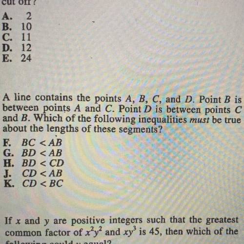 A line contains the points A, B, C, and D. Point B is

between points A and C. Point D is between