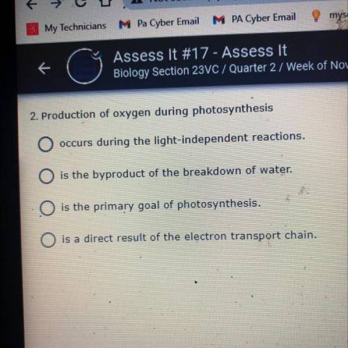 Production of oxygen during photosynthesis (needs to be correct)