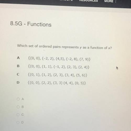 I need help!! 
Which set of ordered pairs represents y as a function of x?