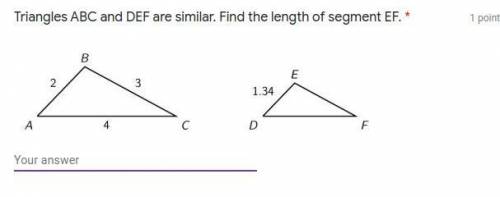 Triangles ABC and DEF are similar. Find the length of segment EF?