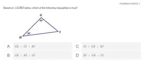 Based on △GHI below, which of the following inequalities is true?