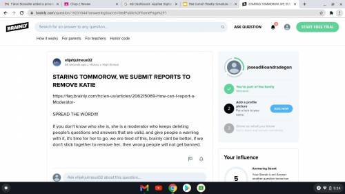 STARING TOMMOROW, WE SUBMIT REPORTS TO REMOVE KATIE