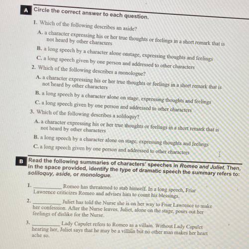 Answer the question about monologue, aside and soliloquy