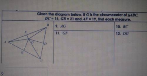 Given the diagram below. If G is the circumcenter of ABC. DC = 16, GB = 21 and AZ = 19, find each m