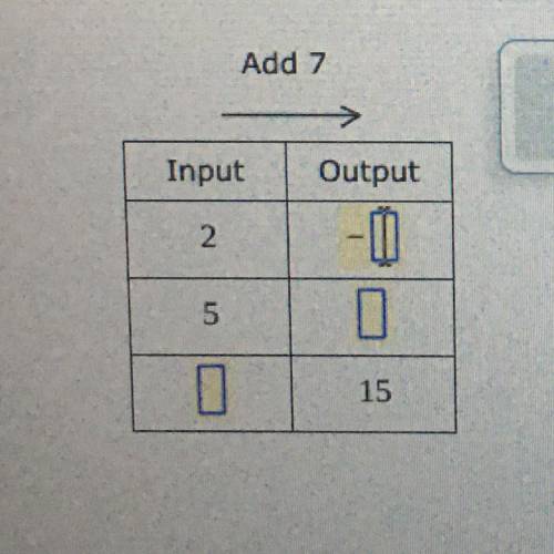 Use this rule to fill in the table.
Rule: Add 7 to the input to get the output.