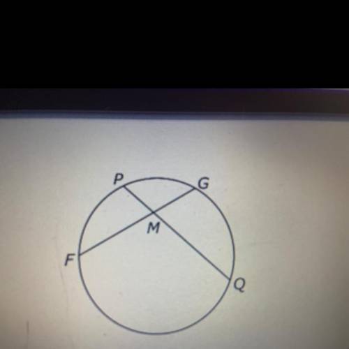 A circle is shown below 
If fm = 11, mg = 3, and pm = 2 what is the measure of pq?
