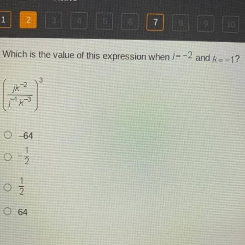 Which is the value of this expression when j= -2 and k= -1?