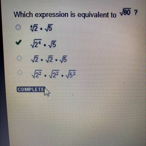 Which expression is equivalent to square root of 80