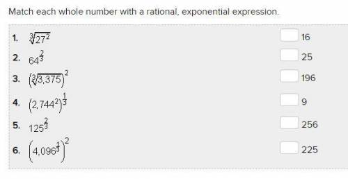 Help me plz hurry! Match each whole number with a rational, exponential expression.