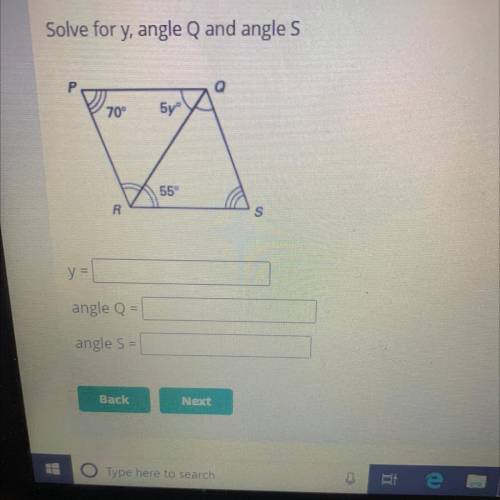 Solve for y, Angle Q and Angle S