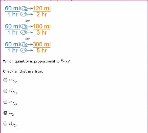 Which quantity is proportional to 8⁄12?
Check all that are true.