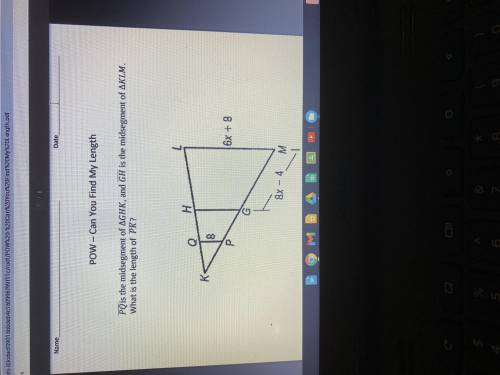 PQ is a midsegment of triangle GHK, and GH is the mid segment of triangle KLM. What is the length o