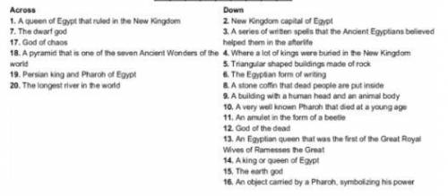 A crossword about ancient Egypt. Please answer 1 and 2( others are sorted).