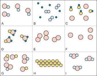 Which of the following diagram(s) show a pure substance?

A. not listed here
b. A, D, E, F, H and