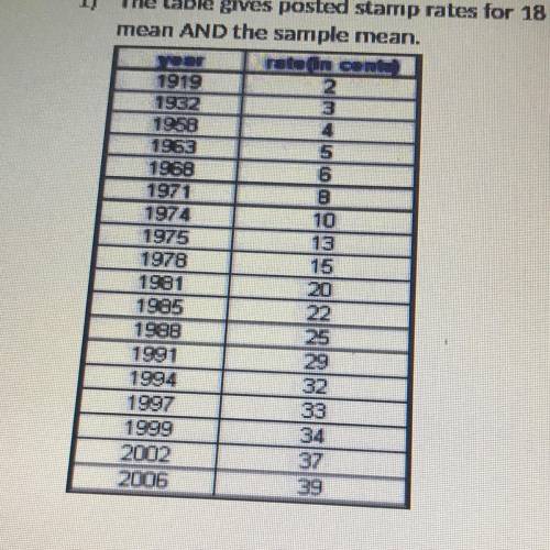 1) The table gives posted stamp rates for 18 years. A sample is taken of the last 5 years. Calculat