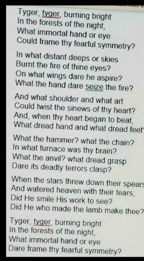 Help ASAP). Read the passage. Then answer the question.  The Tyger By William Blake. ( The speake