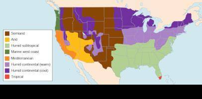 Study the map of US climate regions.

A map of climate regions in the United States. A key notes t