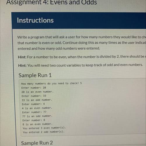 Need help on Assignment 4: Evens and Odds