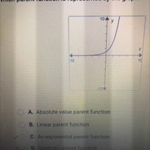 Which parent function is represented by the graph?

10
A. Absolute value parent function
B. Linear