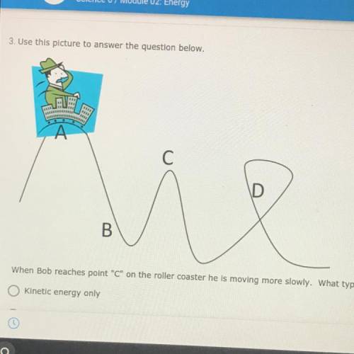 When Bob reaches point C on the roller coaster he is moving more slowly. What type of energy does