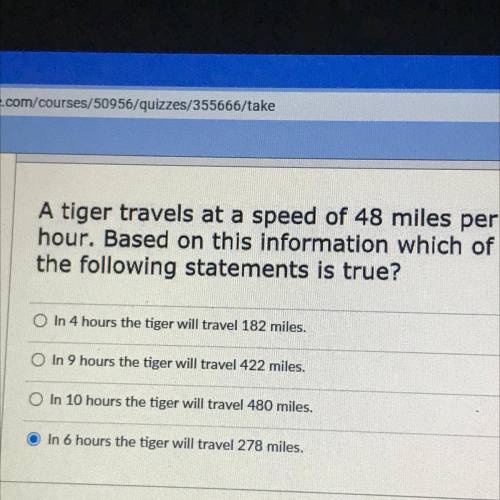 A tiger travels at a speed of 48 miles per

hour. Based on this information which of
the following