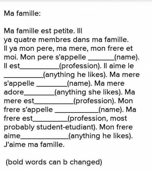 Will give brainliests Write an essay about ma famille in french