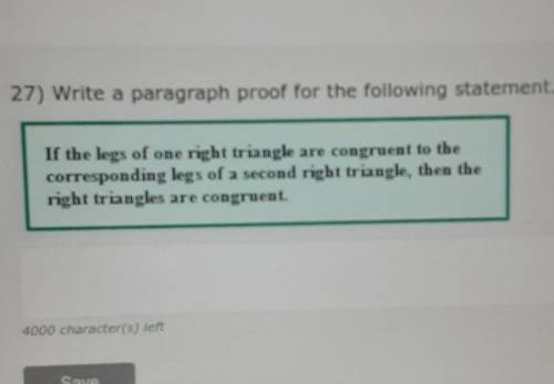 Write a paragraph proof for the following statement
